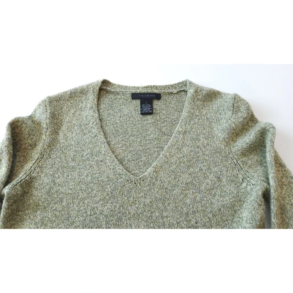 The Limited V-Neck Marled Knit Sweater Wool Cashmere Silk Sage Green Small Y2K
